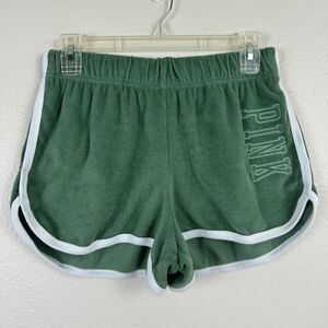 Victoria’s Secret PINK Beach Terry Varsity Shorts High Waist Soft Pine Green M